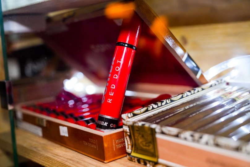 Cohiba Red Dot cigars presented in an open box